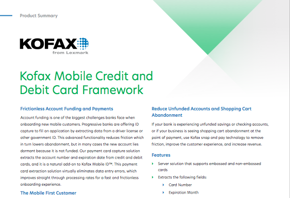 Kofax Mobile Credit and Debit Card Framework