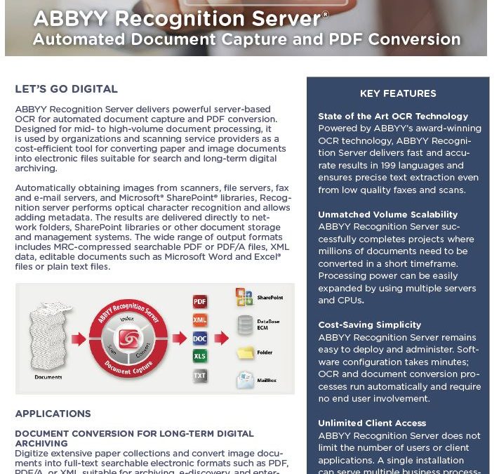 ABBYY Recognition Server Data Sheet