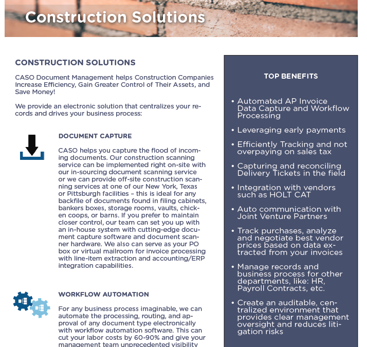 Construction Solutions Data Sheet